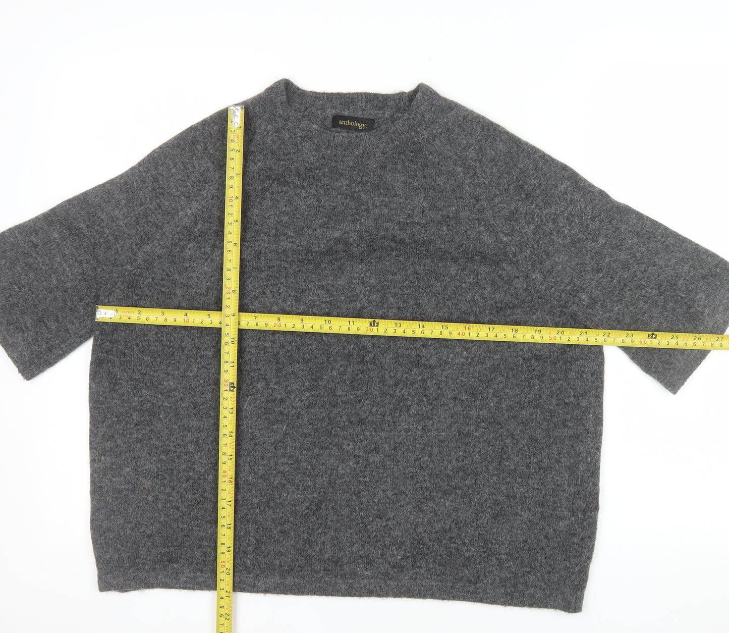 Anthology Women Grey Wool Blend Short Sleeve Pullover Jumper UK 8/10