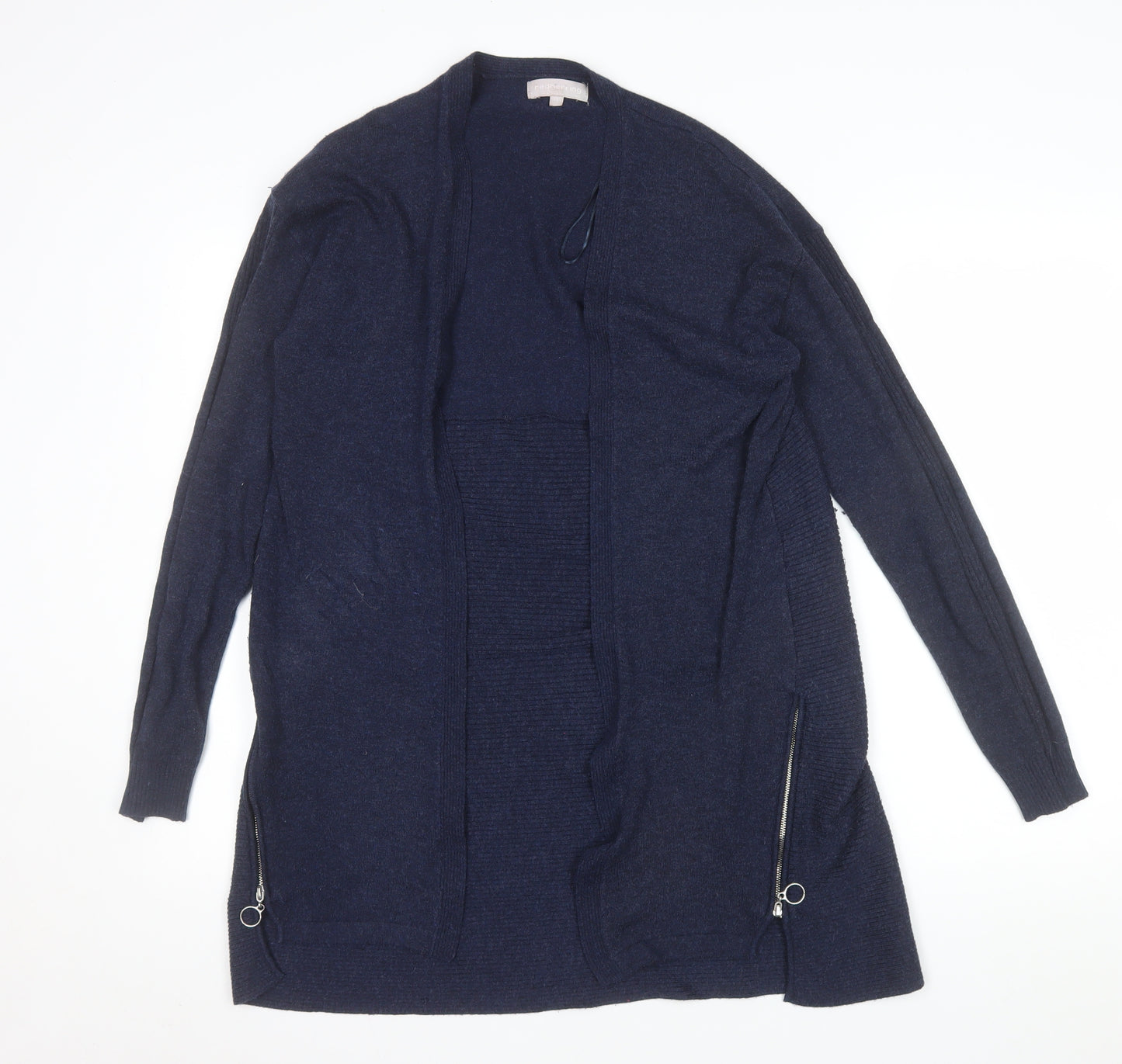 Red Herring Womens Navy Longline Cardigan Size 10 Open Front Zip Detail