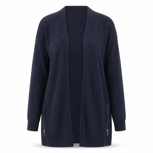 Red Herring Womens Navy Longline Cardigan Size 10 Open Front Zip Detail