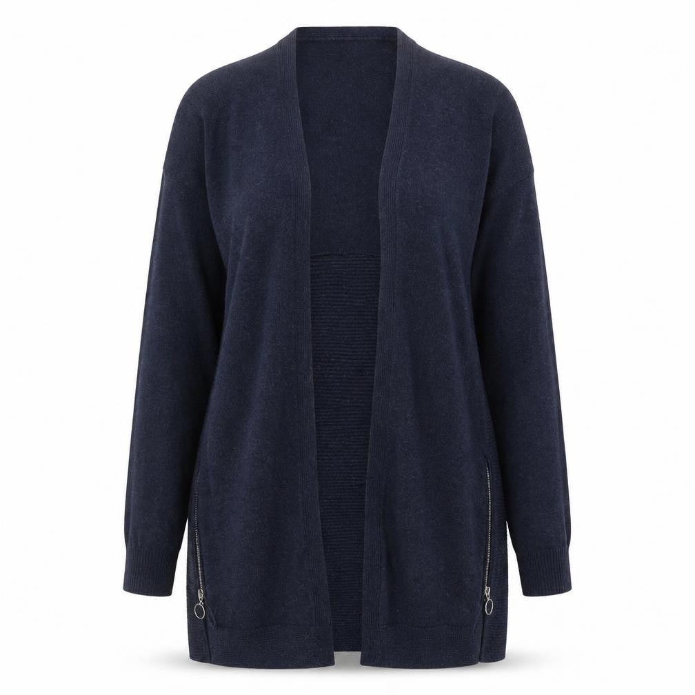 Red Herring Womens Navy Longline Cardigan Size 10 Open Front Zip Detail