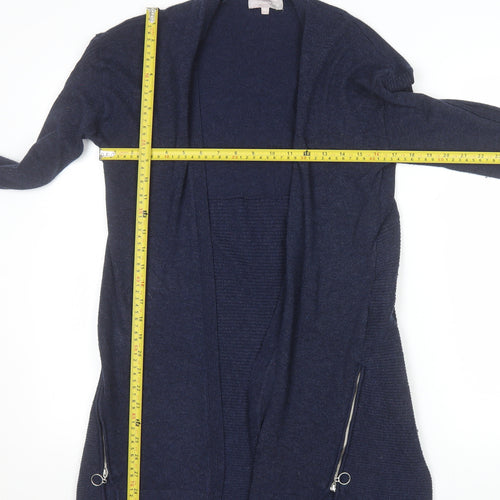 Red Herring Womens Navy Longline Cardigan Size 10 Open Front Zip Detail