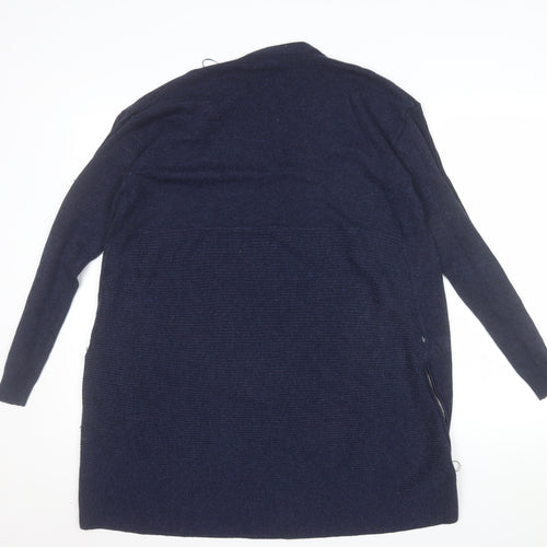 Red Herring Womens Navy Longline Cardigan Size 10 Open Front Zip Detail