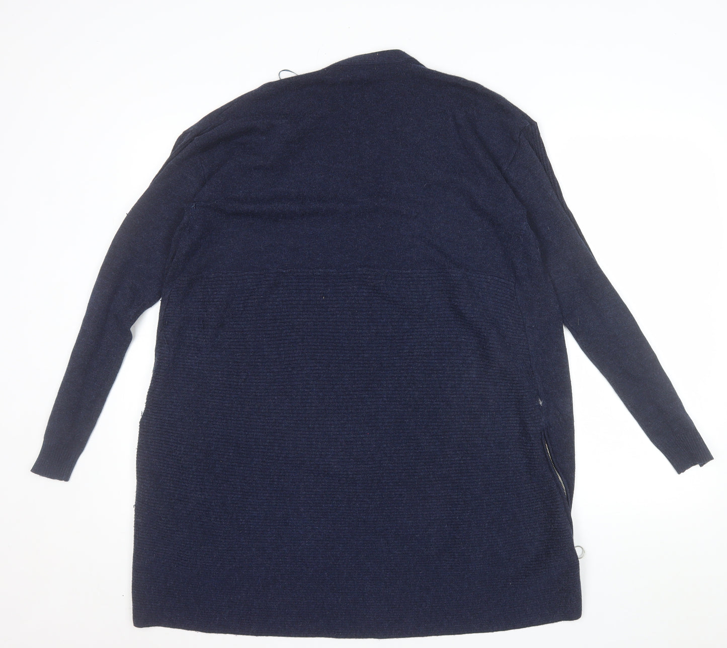 Red Herring Womens Navy Longline Cardigan Size 10 Open Front Zip Detail