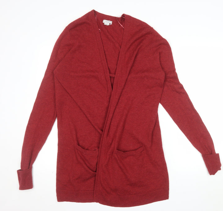 Fat Face Women Red Wool Cashmere Blend Long Sleeve Open Cardigan Size 16