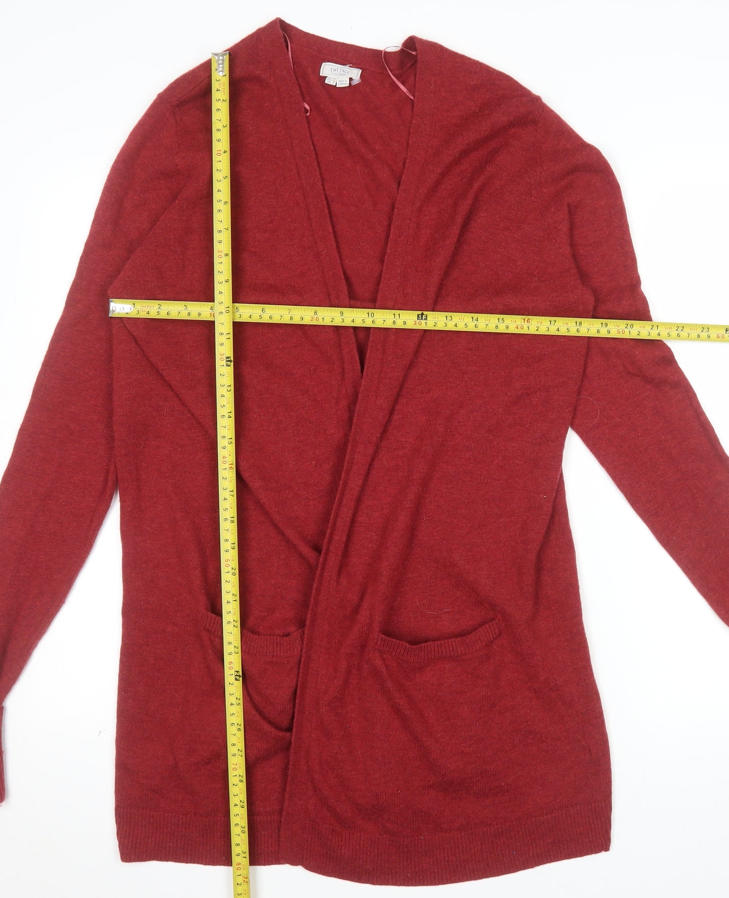 Fat Face Women Red Wool Cashmere Blend Long Sleeve Open Cardigan Size 16