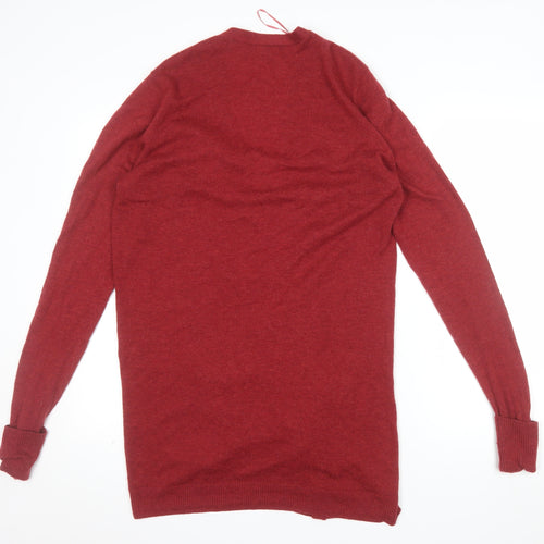 Fat Face Women Red Wool Cashmere Blend Long Sleeve Open Cardigan Size 16