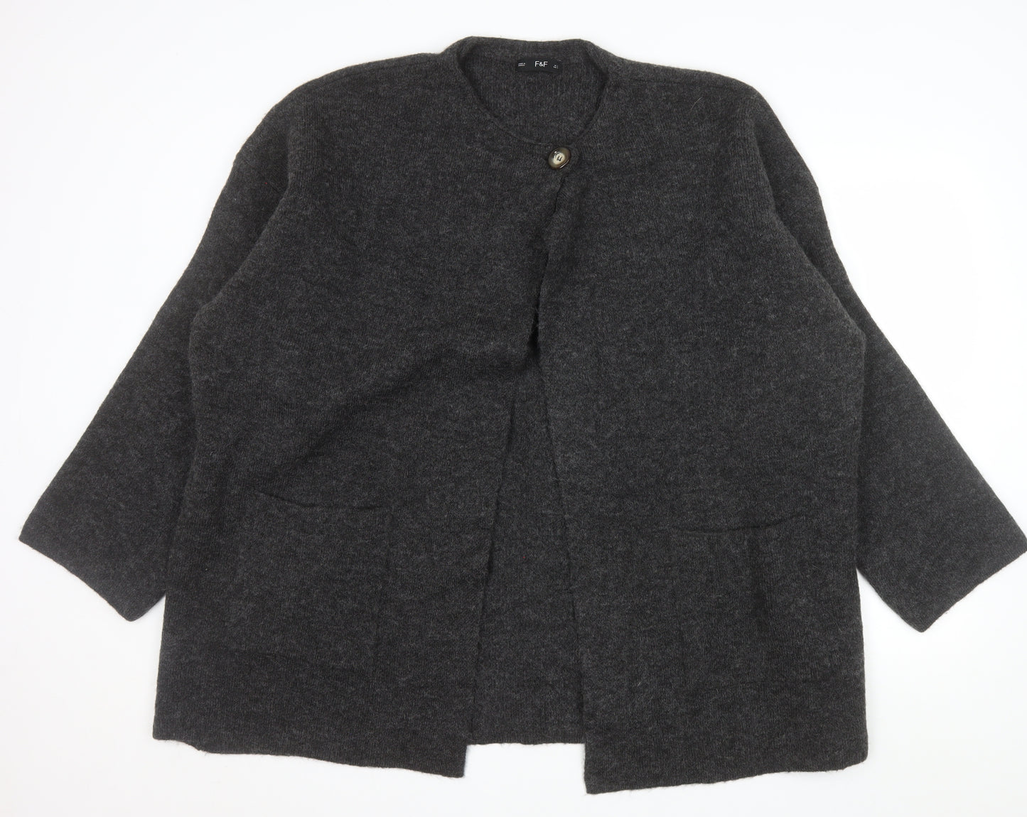 F&F Women's Grey L Long Sleeve Chunky Knit Cardigan