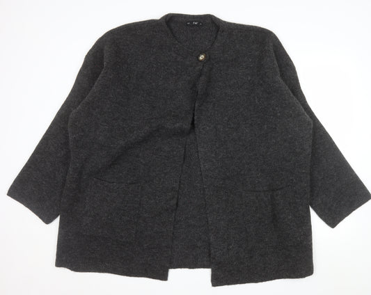F&F Women's Grey L Long Sleeve Chunky Knit Cardigan