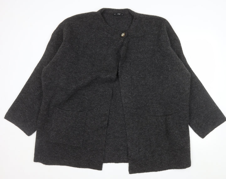 F&F Women's Grey L Long Sleeve Chunky Knit Cardigan