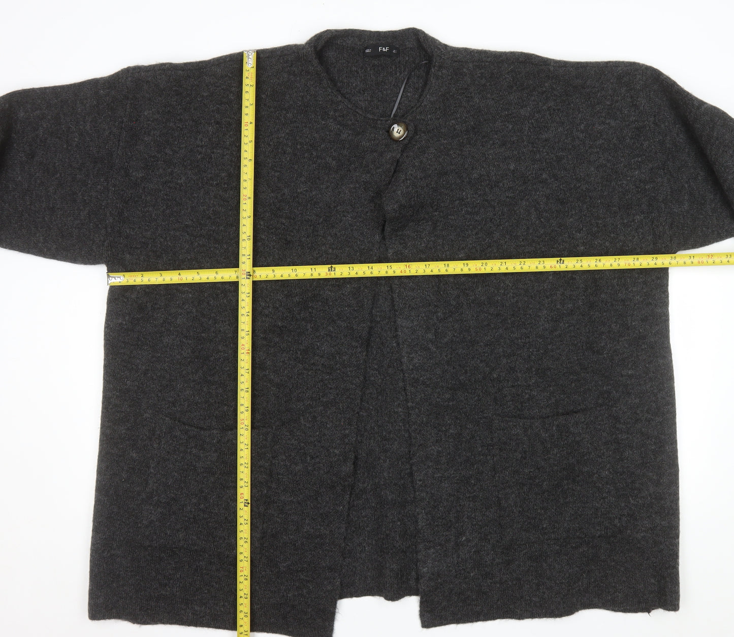 F&F Women's Grey L Long Sleeve Chunky Knit Cardigan