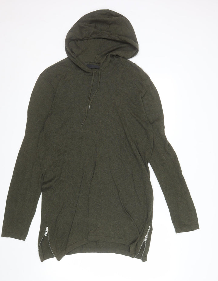 ASOS Men's Green Cotton Hooded Pullover Jumper Size M