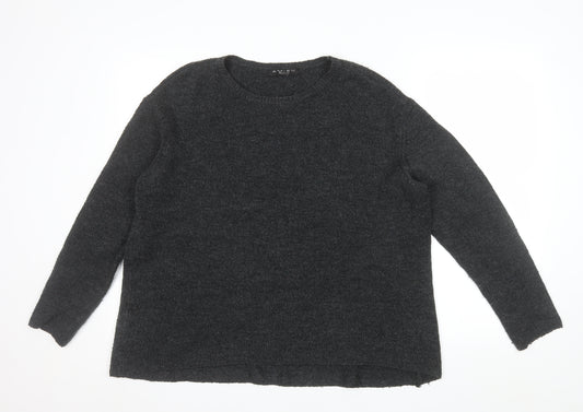 Amisu Women Grey Knit Pullover Jumper Size S Crew Neck Long Sleeve