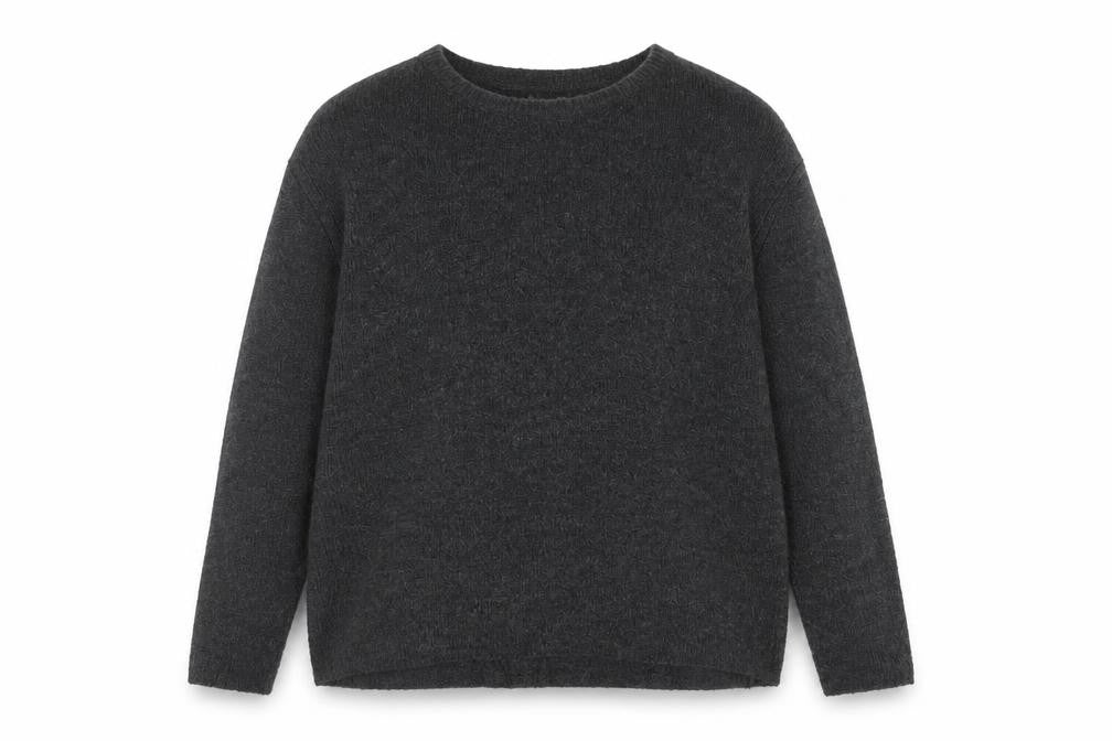 Front view of Amisu Women Grey Knit jumper, size S, Crew Neck Long Sleeve