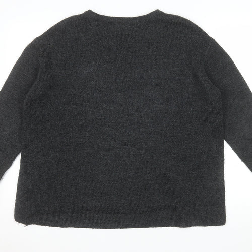 Amisu Women Grey Knit Pullover Jumper Size S Crew Neck Long Sleeve