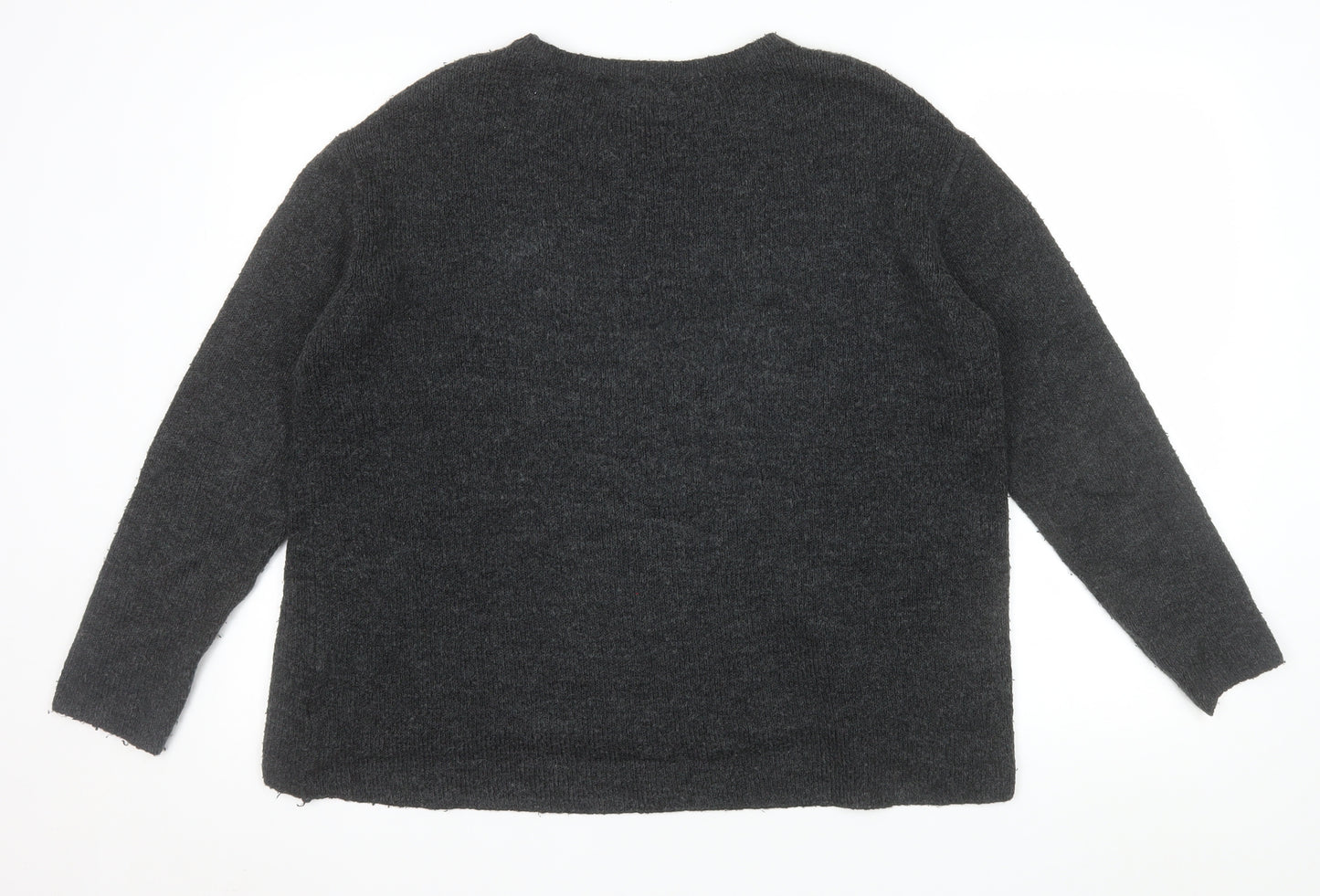 Amisu Women Grey Knit Pullover Jumper Size S Crew Neck Long Sleeve