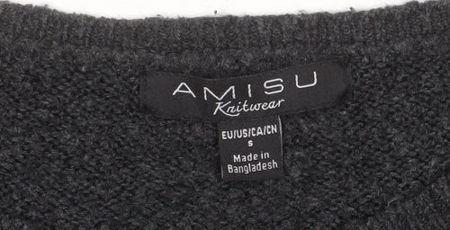 Amisu Women Grey Knit Pullover Jumper Size S Crew Neck Long Sleeve