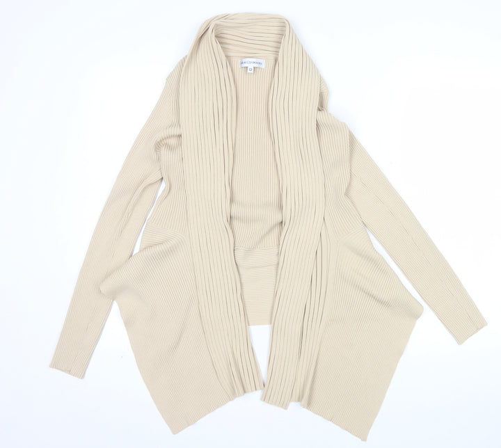 Gray & Osbourn Women's Beige Ribbed Long Sleeve Open Cardigan Size 12