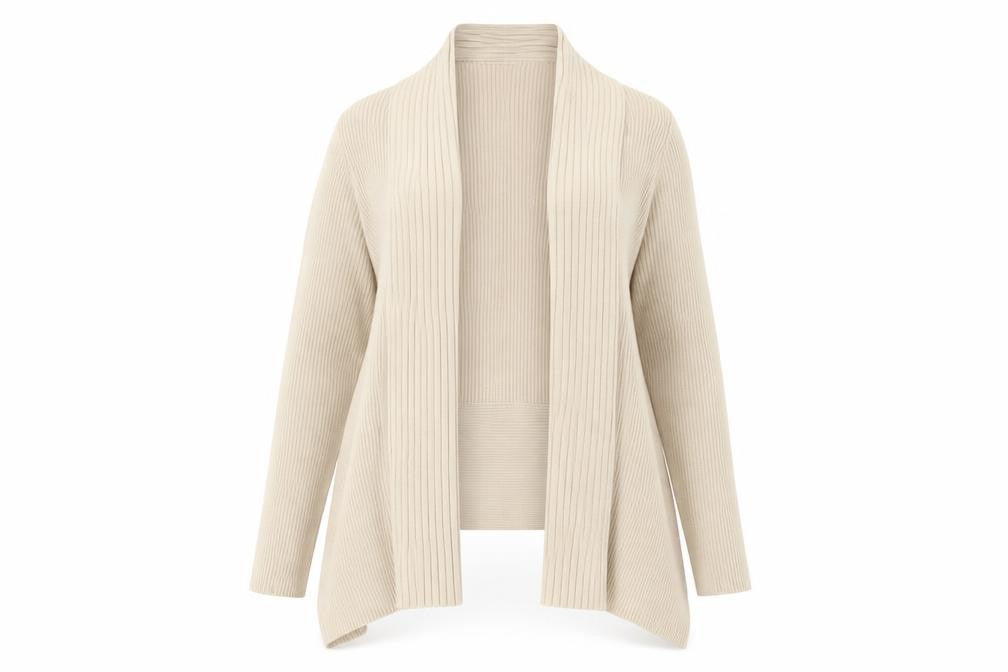 Gray & Osbourn Women's Beige Ribbed Long Sleeve Open Cardigan Size 12