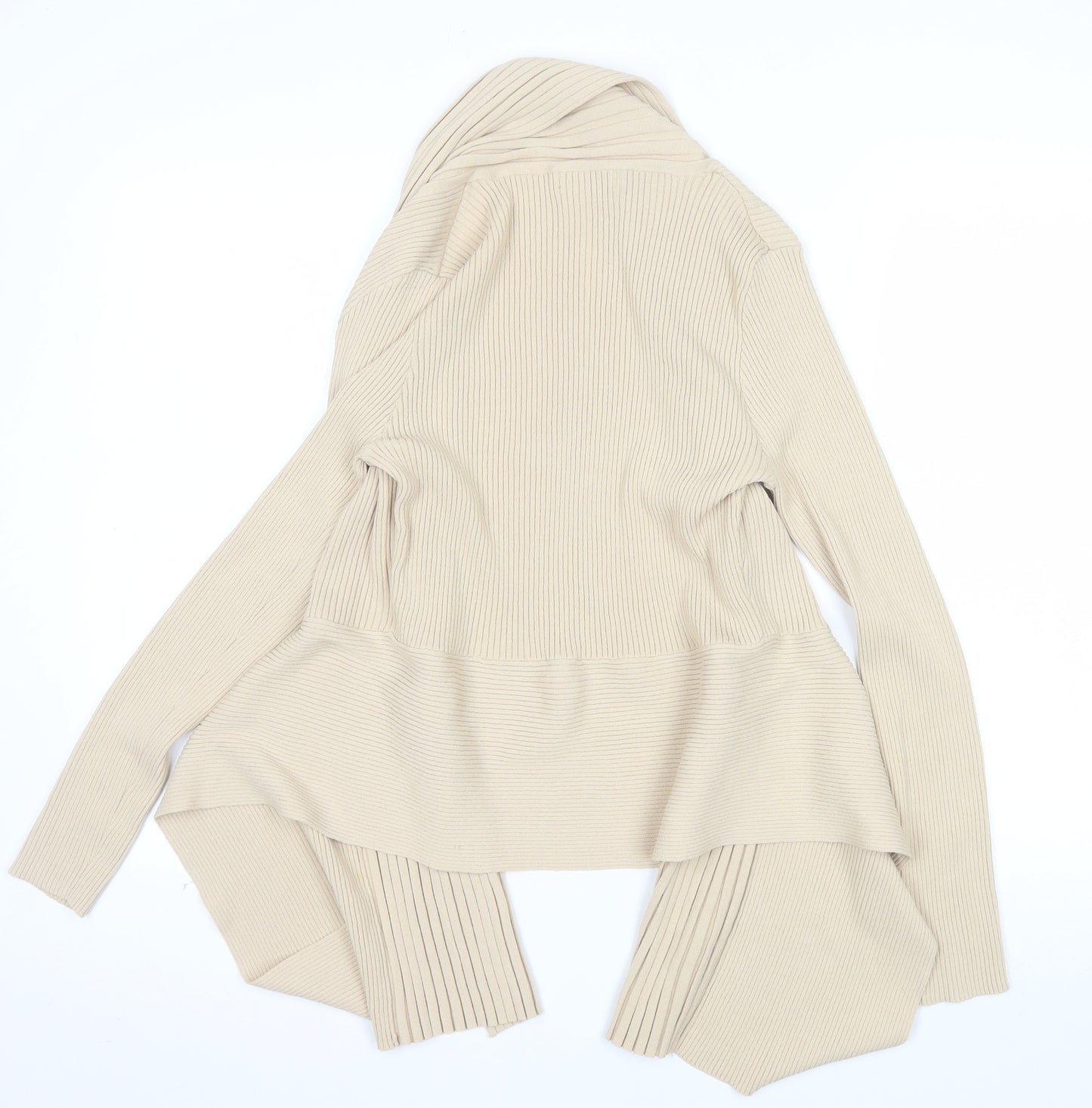 Gray & Osbourn Women's Beige Ribbed Long Sleeve Open Cardigan Size 12