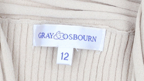 Gray & Osbourn Women's Beige Ribbed Long Sleeve Open Cardigan Size 12