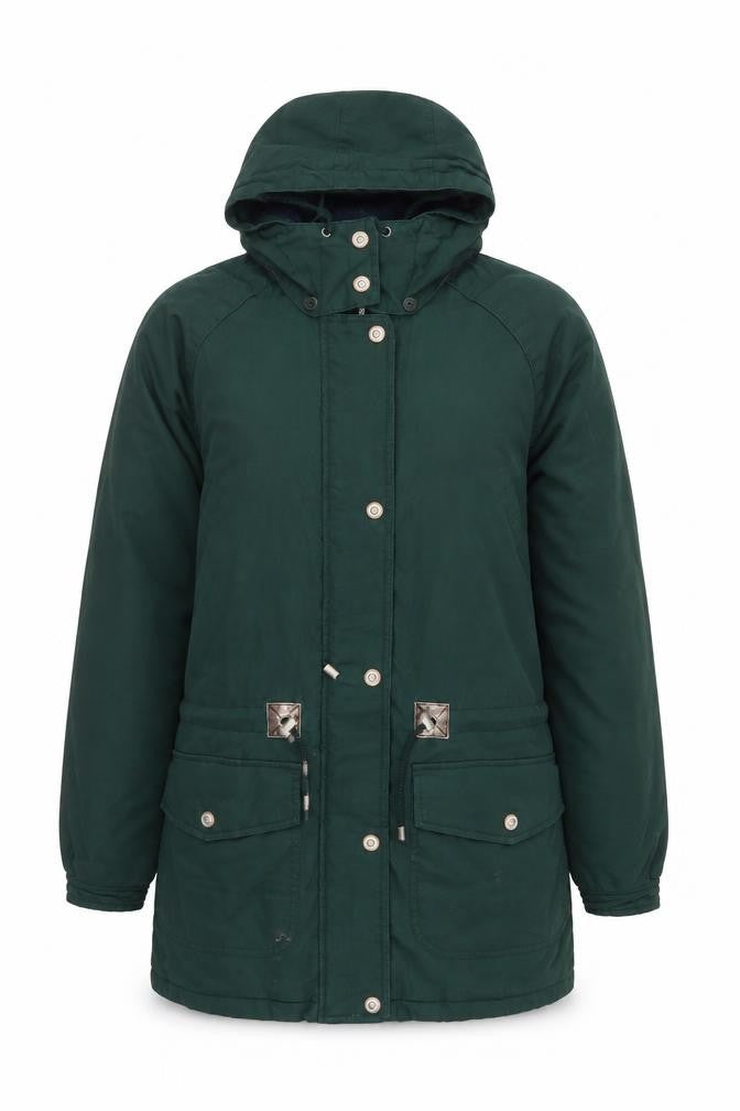 Front view of Faded Glory Women Green Parka Jacket Hooded Cotton Lined M
