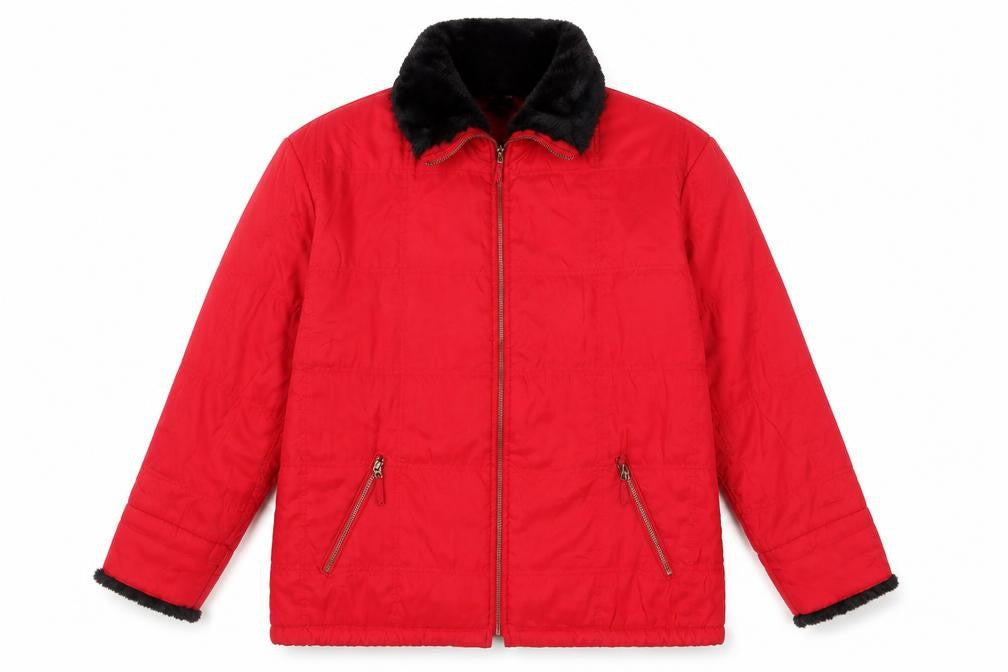 Front view of Talbots Women Red Faux Fur Collar Puffer Jacket Lined L Size