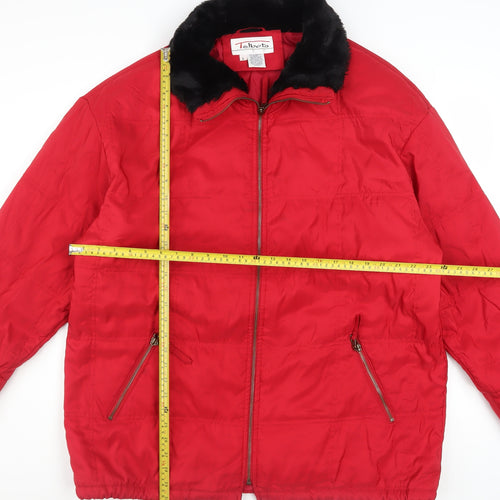 Talbots Women Red Faux Fur Collar Puffer Jacket Lined L Size