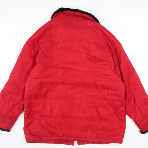 Talbots Women Red Faux Fur Collar Puffer Jacket Lined L Size