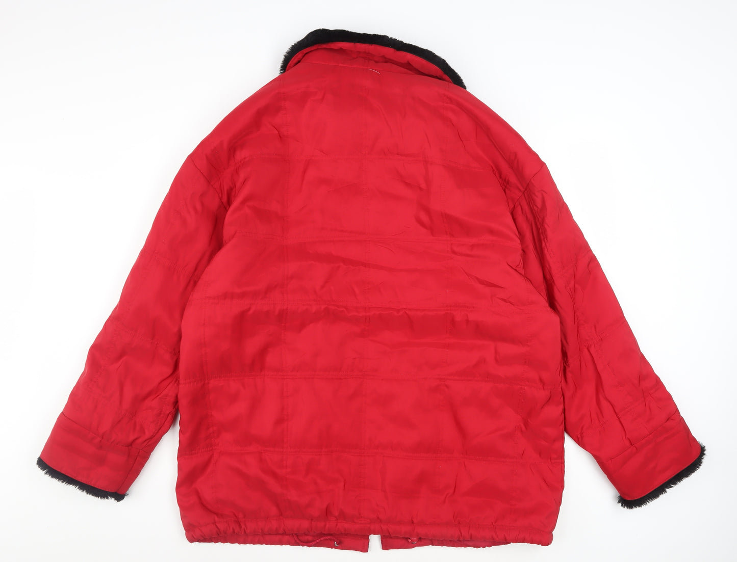 Talbots Women Red Faux Fur Collar Puffer Jacket Lined L Size