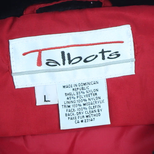 Talbots Women Red Faux Fur Collar Puffer Jacket Lined L Size