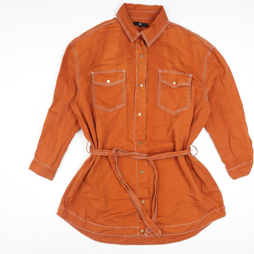 Missguided Women’s Orange Cotton Belted Shirt Dress Size 12