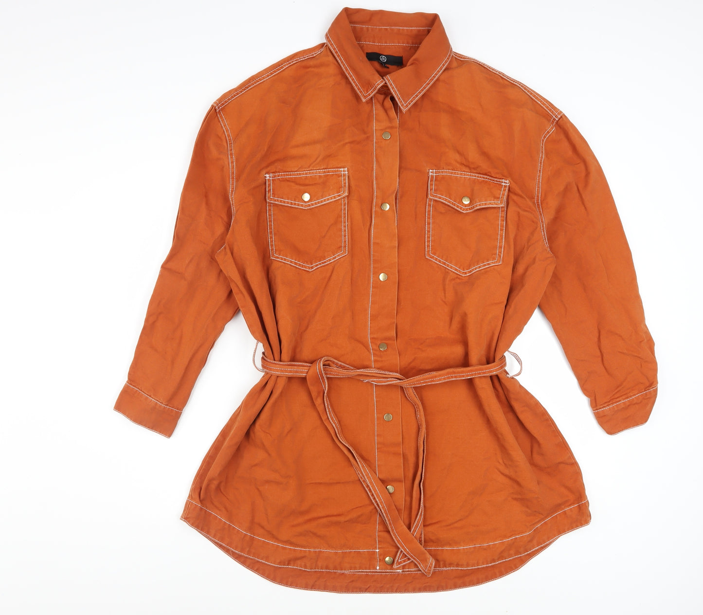 Missguided Women’s Orange Cotton Belted Shirt Dress Size 12