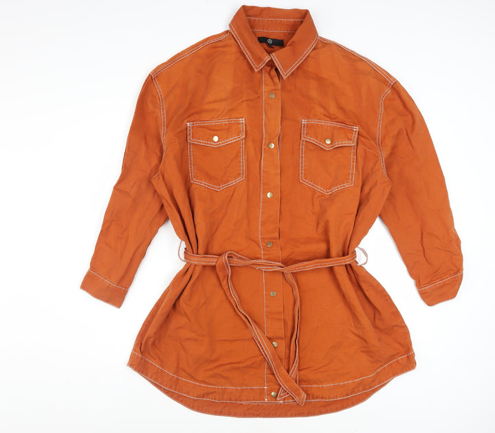 Missguided Women’s Orange Cotton Belted Shirt Dress Size 12