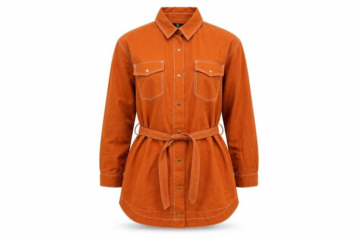 Missguided Women’s Orange Cotton Belted Shirt Dress Size 12