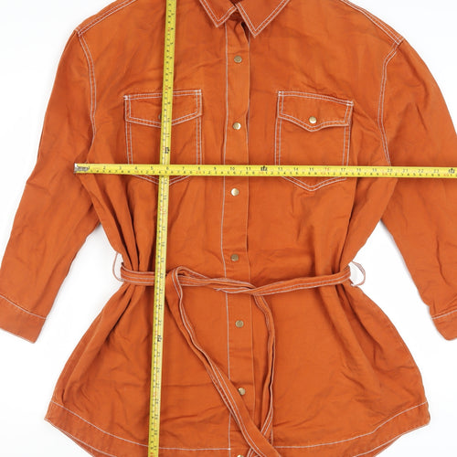 Missguided Women’s Orange Cotton Belted Shirt Dress Size 12