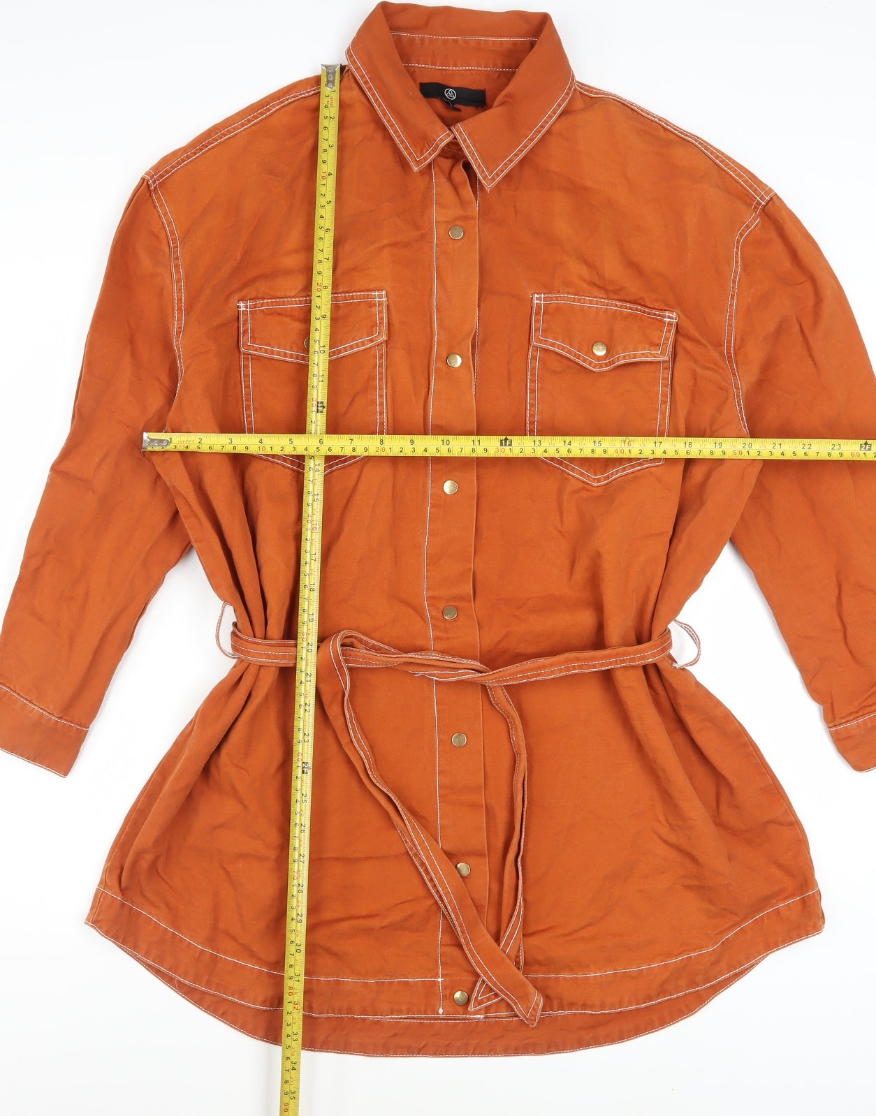 Missguided Women’s Orange Cotton Belted Shirt Dress Size 12
