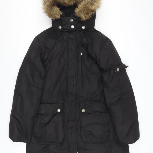DKNY Women’s Black Faux Fur Hooded Long Parka Coat M