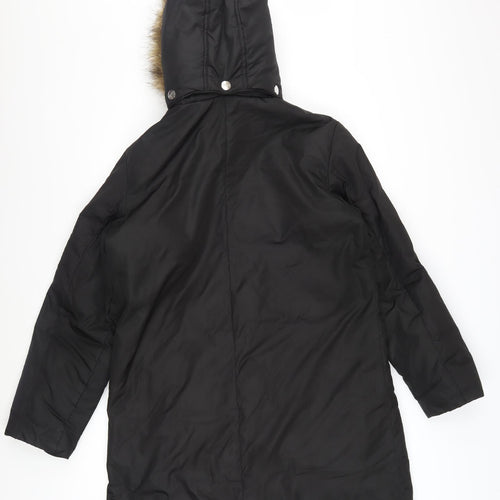 DKNY Women’s Black Faux Fur Hooded Long Parka Coat M
