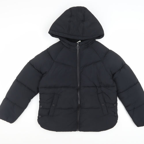 Marks and Spencer Boys Black Hooded Puffer Jacket 9-10 Years Winter Coat