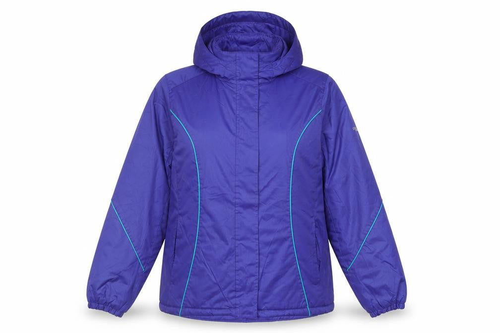 Front view of Athletic Works women’s purple l hooded puffer jacket polyester
