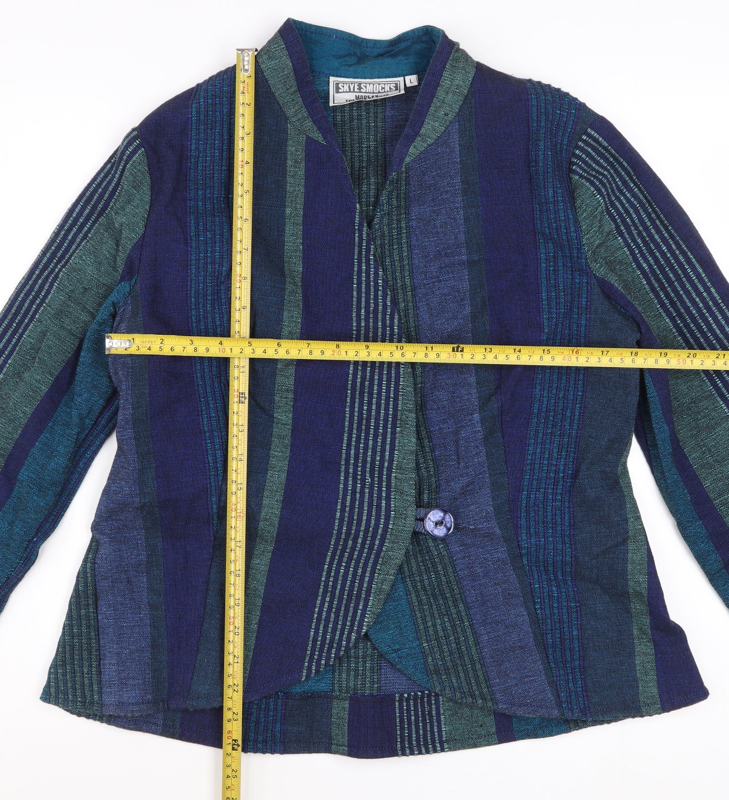 Skye Smocks Women’s Blue Striped Handmade Cotton Jacket Size L