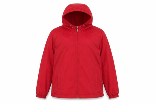 Front view of Northern Reflections Women's Red Hooded Packaway Windbreaker Jacket L