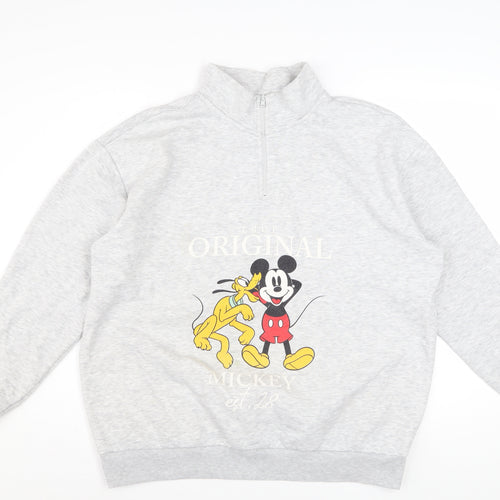 Disney Mickey & Friends Grey 1/4 Zip Sweatshirt Women L 16-18