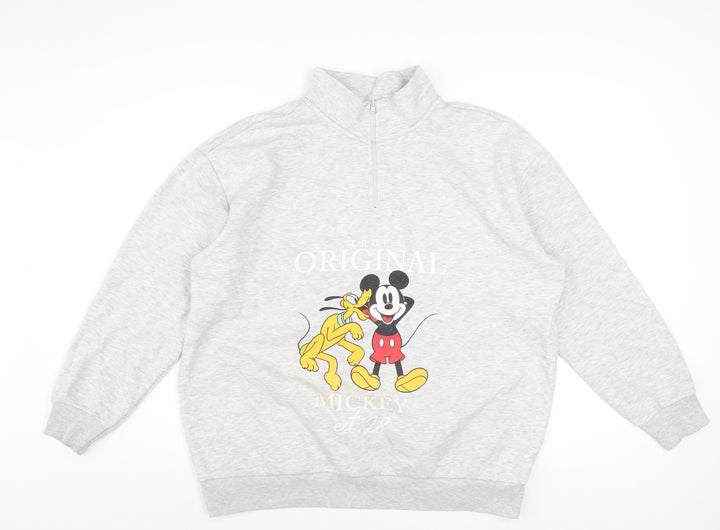 Disney Mickey & Friends Grey 1/4 Zip Sweatshirt Women L 16-18