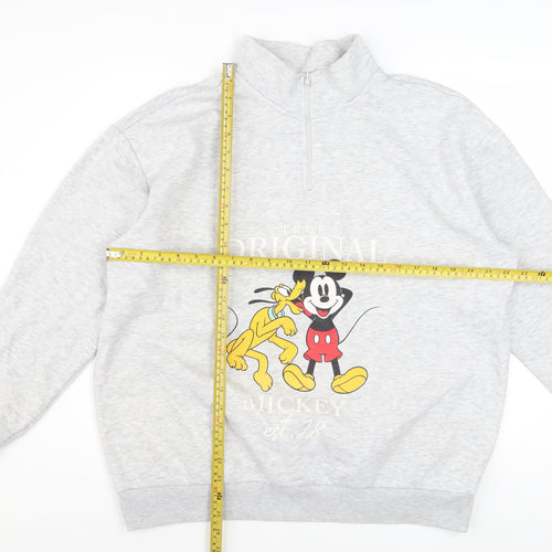 Disney Mickey & Friends Grey 1/4 Zip Sweatshirt Women L 16-18