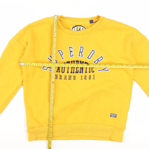 Superdry Womens Yellow Pullover Sweatshirt UK 12 Cotton Blend