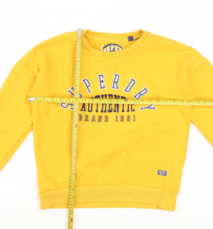 Superdry Womens Yellow Pullover Sweatshirt UK 12 Cotton Blend