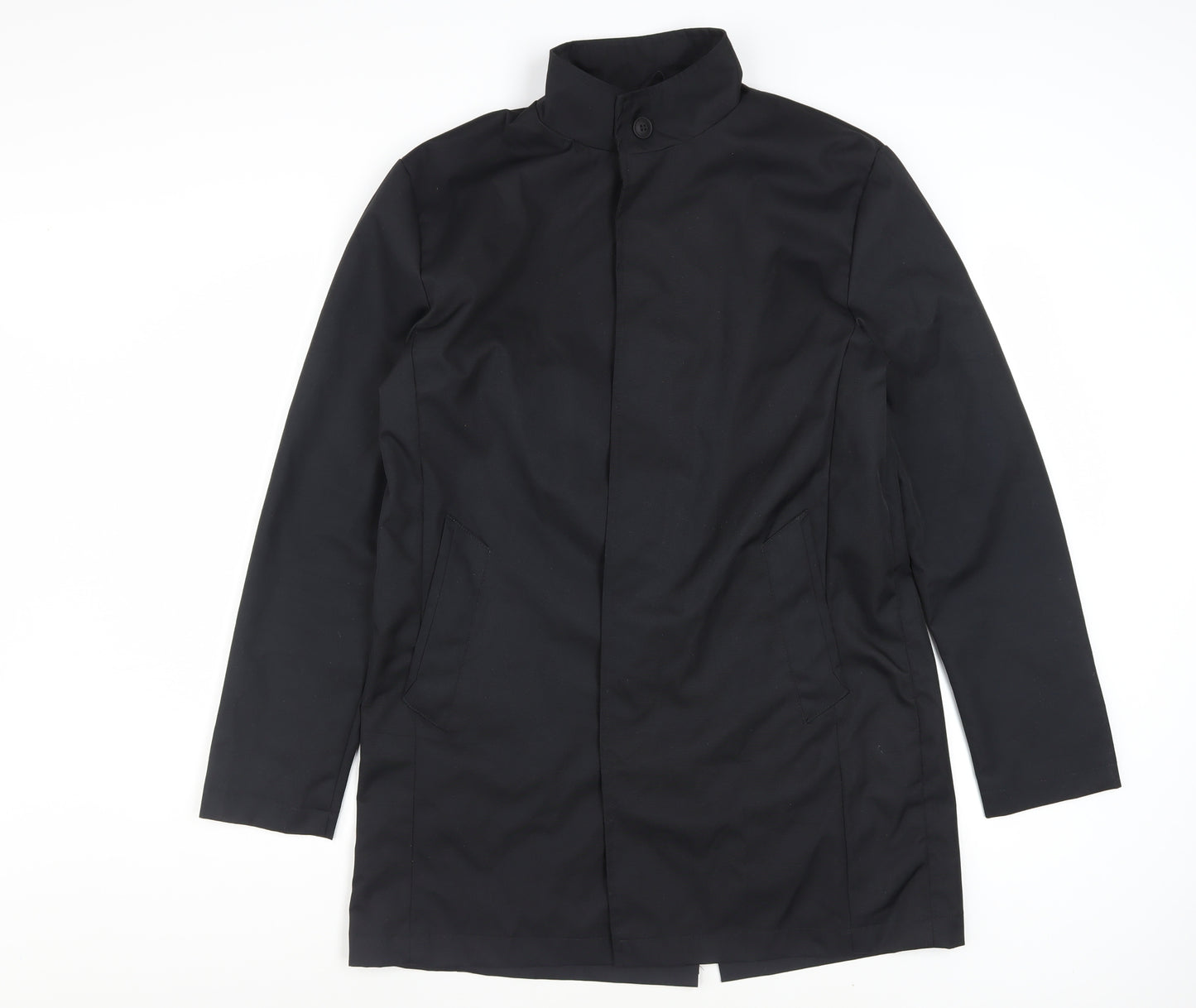 Brave Soul Men's Black Polyester Overcoat M Regular Fit Stand Collar