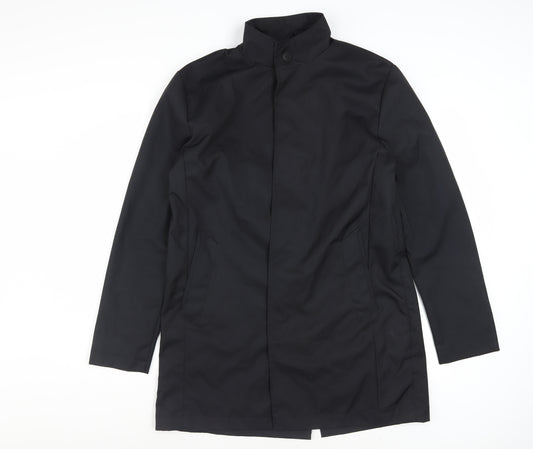 Brave Soul Men's Black Polyester Overcoat M Regular Fit Stand Collar