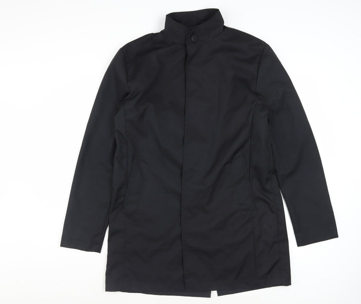 Brave Soul Men's Black Polyester Overcoat M Regular Fit Stand Collar